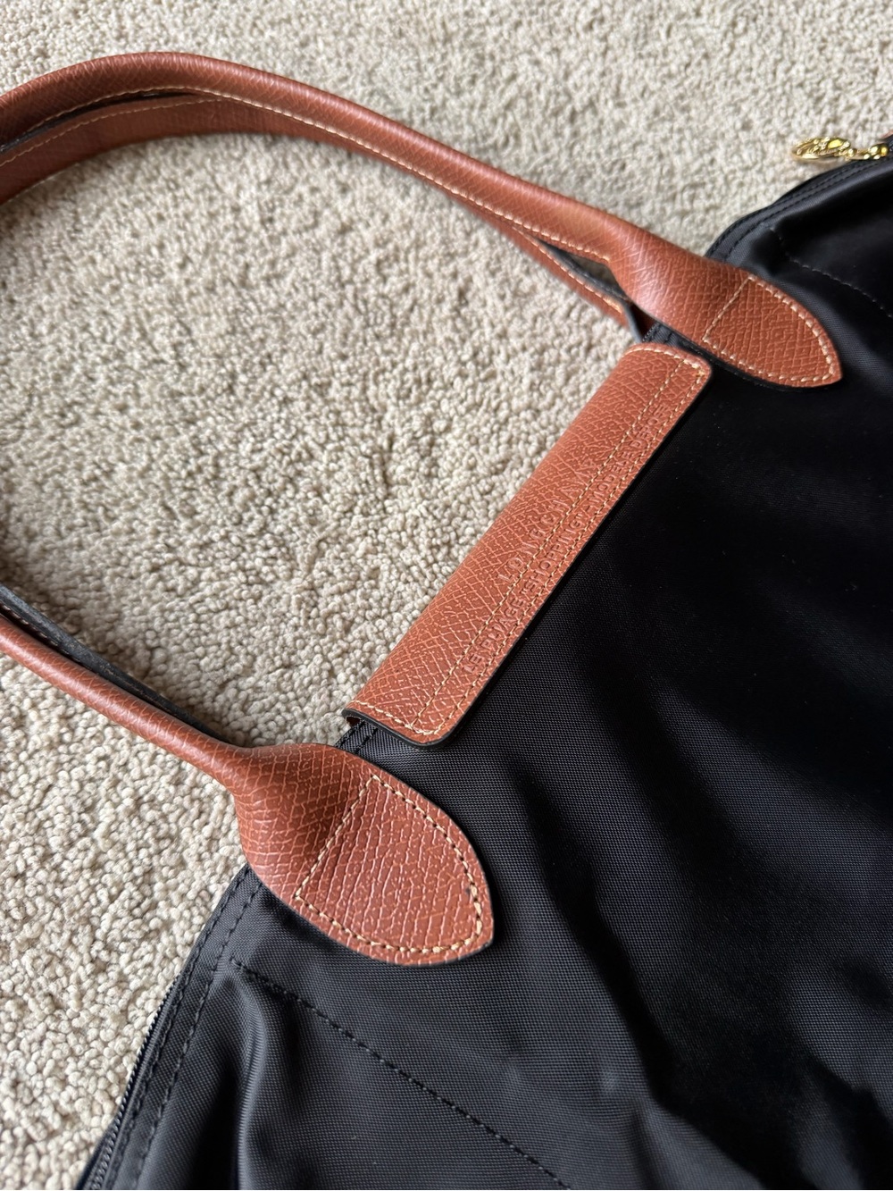 Longchamp Black Tote with Brown Leather Trim - Picture 5 of 5